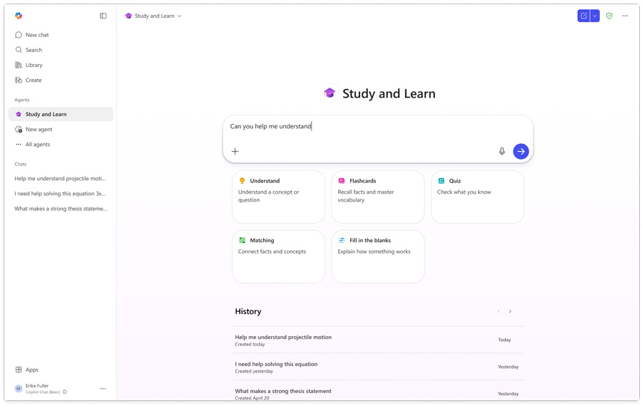 Study and Learn 화면(출처: Microsoft 365 Blog)
