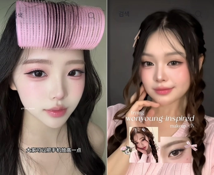 한국 메이크업 기법을 소개하거나 한국에서 직접 스타일링을 받은 경험을 공유하는 게시물 증가 / 틱톡 캡처