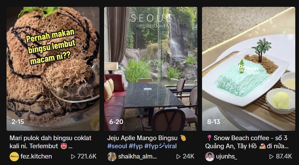 틱톡에 올라온 'Bingsu' 영상들