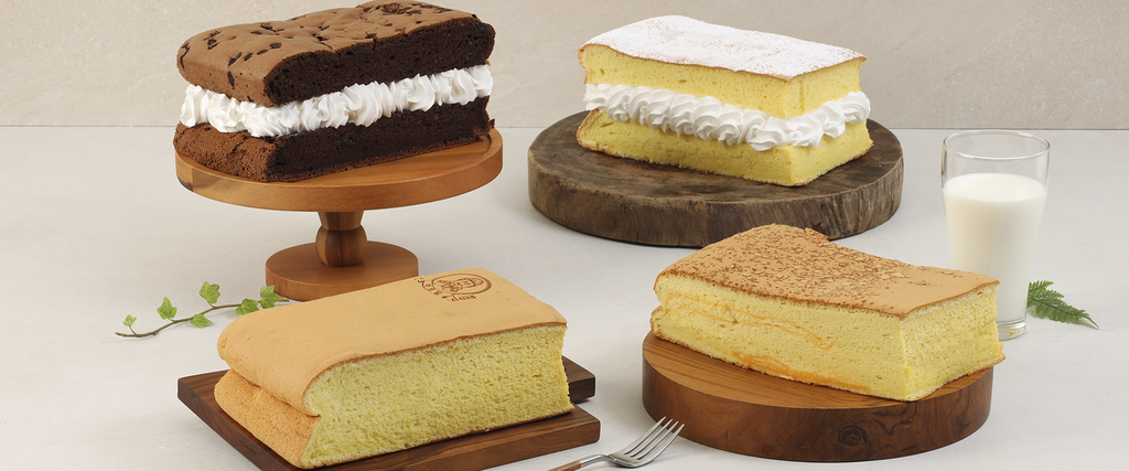 [출처: 하르당] 베이커리 전문점인 하르당에서 판매 중인 오리지널 대왕 카스테라, 치즈 대왕 카스테라, 생크림 대왕 카스테라, 초코 대왕 카스테라.