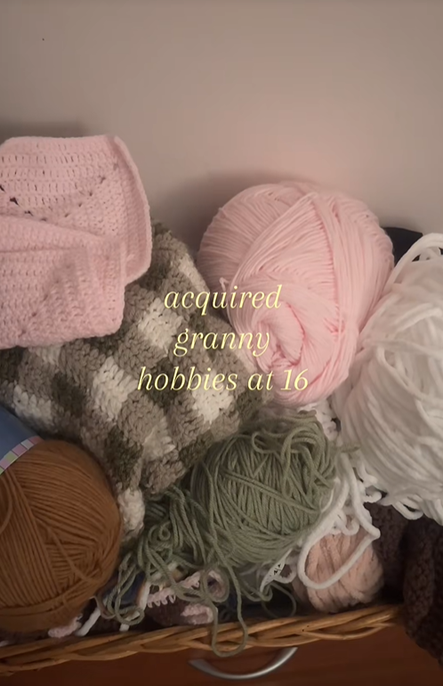 [출처: 틱톡 @.calic0angel] 좋아요 384k를 기록한 16살에 할머니 취미를 갖게 된 여성의 틱톡 영상.