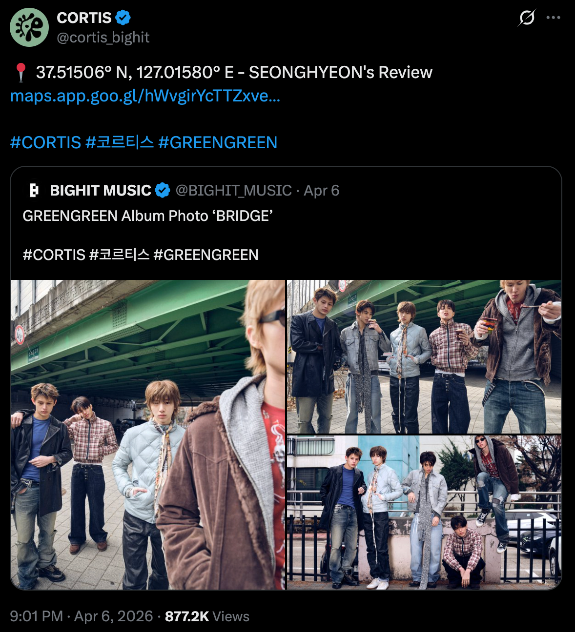 [출처: 코르티스 X(트위터)] 코르티스 구글맵 프로모션 게시물.