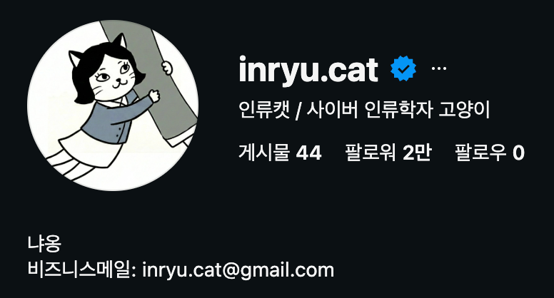 [출처: 인스타그램 @inryu.cat] 사이버 인류학자 고양이 인류캣.&nbsp;