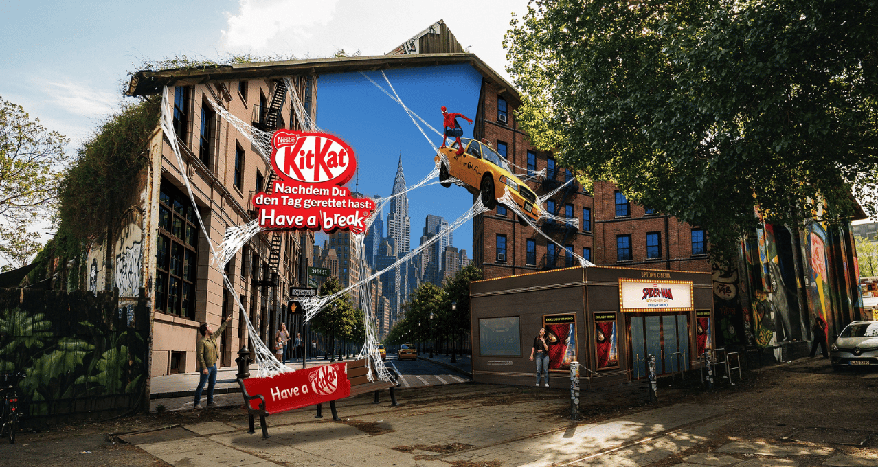 [출처: campaign] kitkat 측에서 공개한 베를린 스파이더맨 3D벽화 시안 이미지.