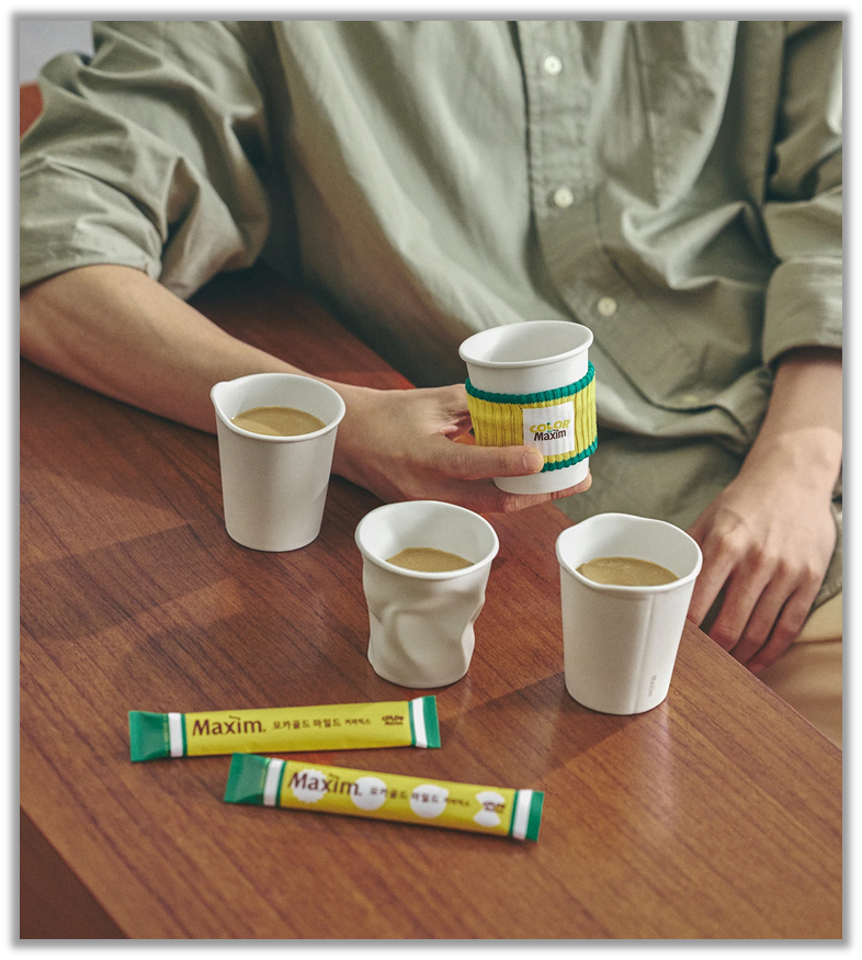 종이컵을 구기지 않고 사용하는 '완벽형', 종이컵 입구를 살짝 당겨 마시는 '개방형', 종이컵 테두리를 씹는 '불안형', 커피를 마시자마자 종이컵을 마구 구겨버리는 '파괴형' (출처 : 동서식품)