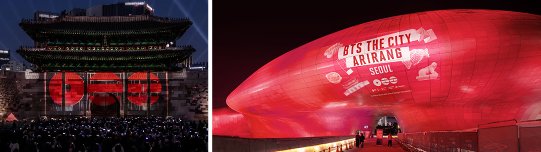좌측부터, 숭례문과 DDP의 미디어 파사드