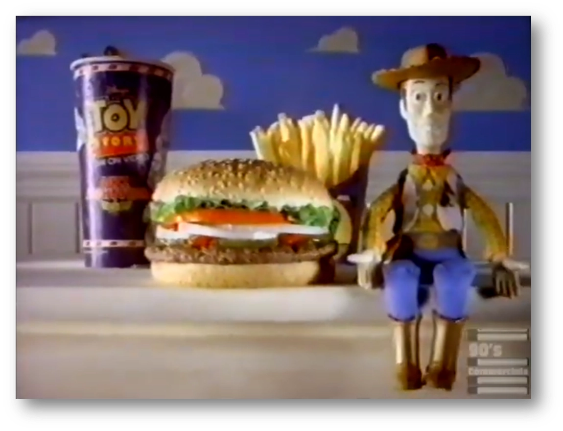 &nbsp; 출처: 유튜브 Burger King Toy Story Commercial [1995] (이미지 클릭 시 영상 재생)&nbsp;&nbsp;