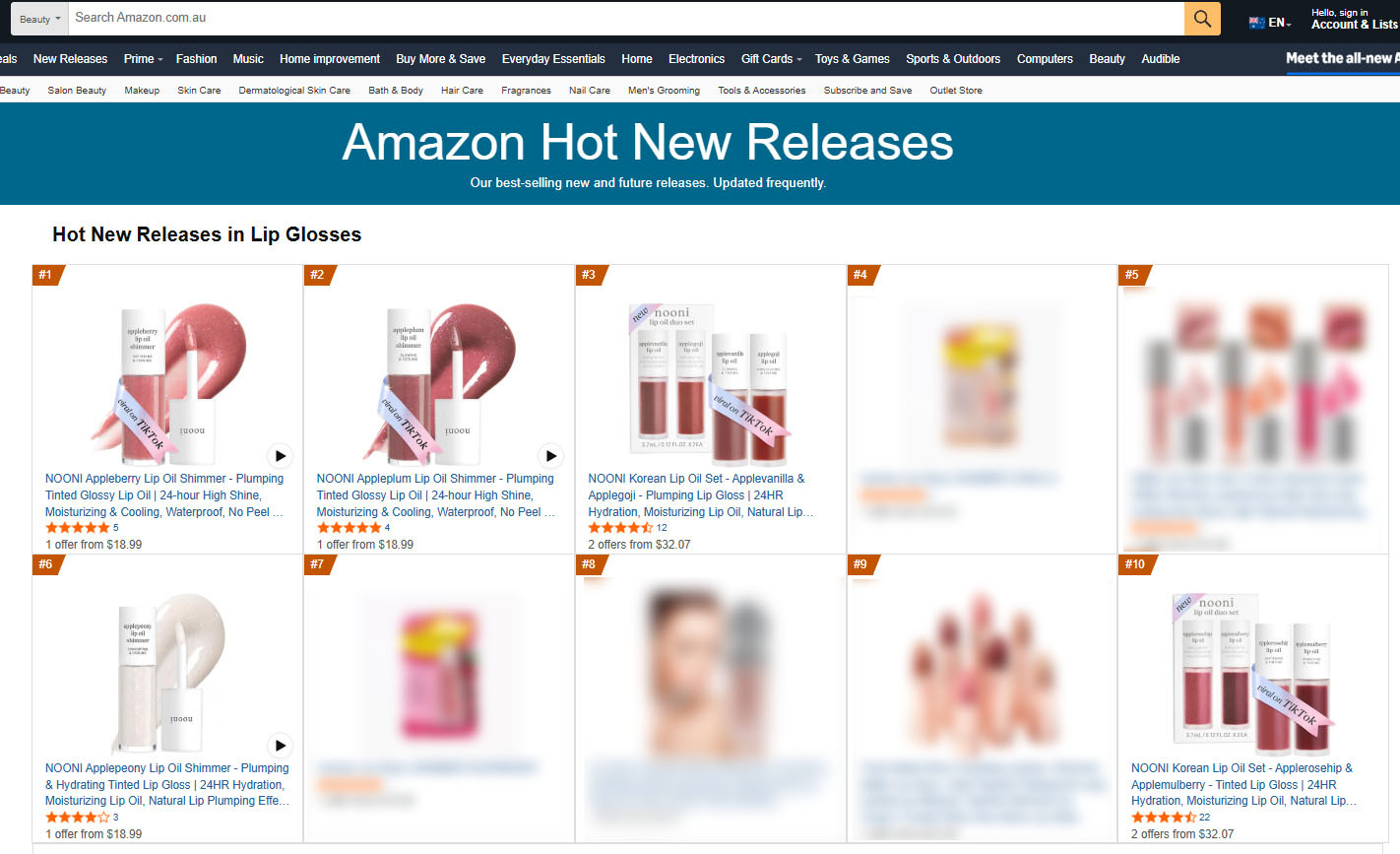 Amazon Australia, Hot New Releases