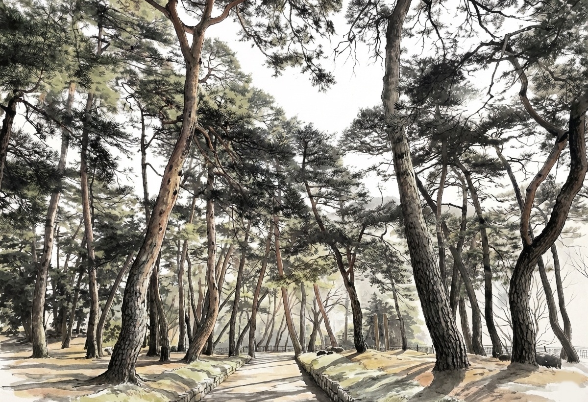 <소수서원 학자수림>&nbsp;진입 공간과 서원의 주변의 기운을 보완하는 울창한 푸르름은 경건한 마음을 정갈하게 하여 주는 전이 공간의 역할을 제대로 발휘한다. (2025.02.28.)