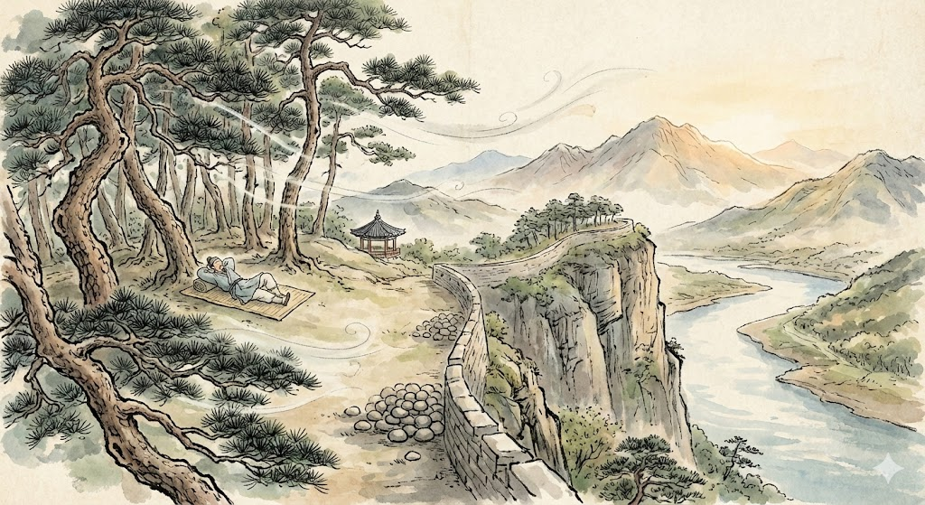 <시의 이미지 상상화> 온형근의 「솔바람 숲에 눕다」의 시의 이미지를 상상한 그림. 그럴 듯 하다. (AI 그림)