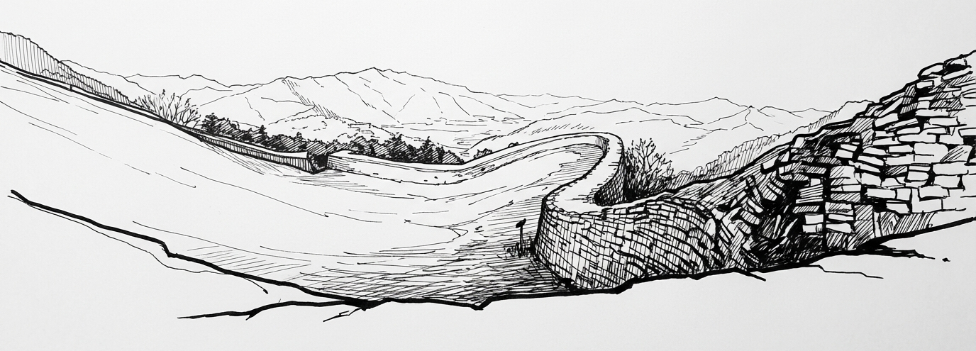 <온달산성 파노라마> 온달산성 경관을 파노라마로 표현한다. (2023.11.20. 현장 사진을 AI로 변환)