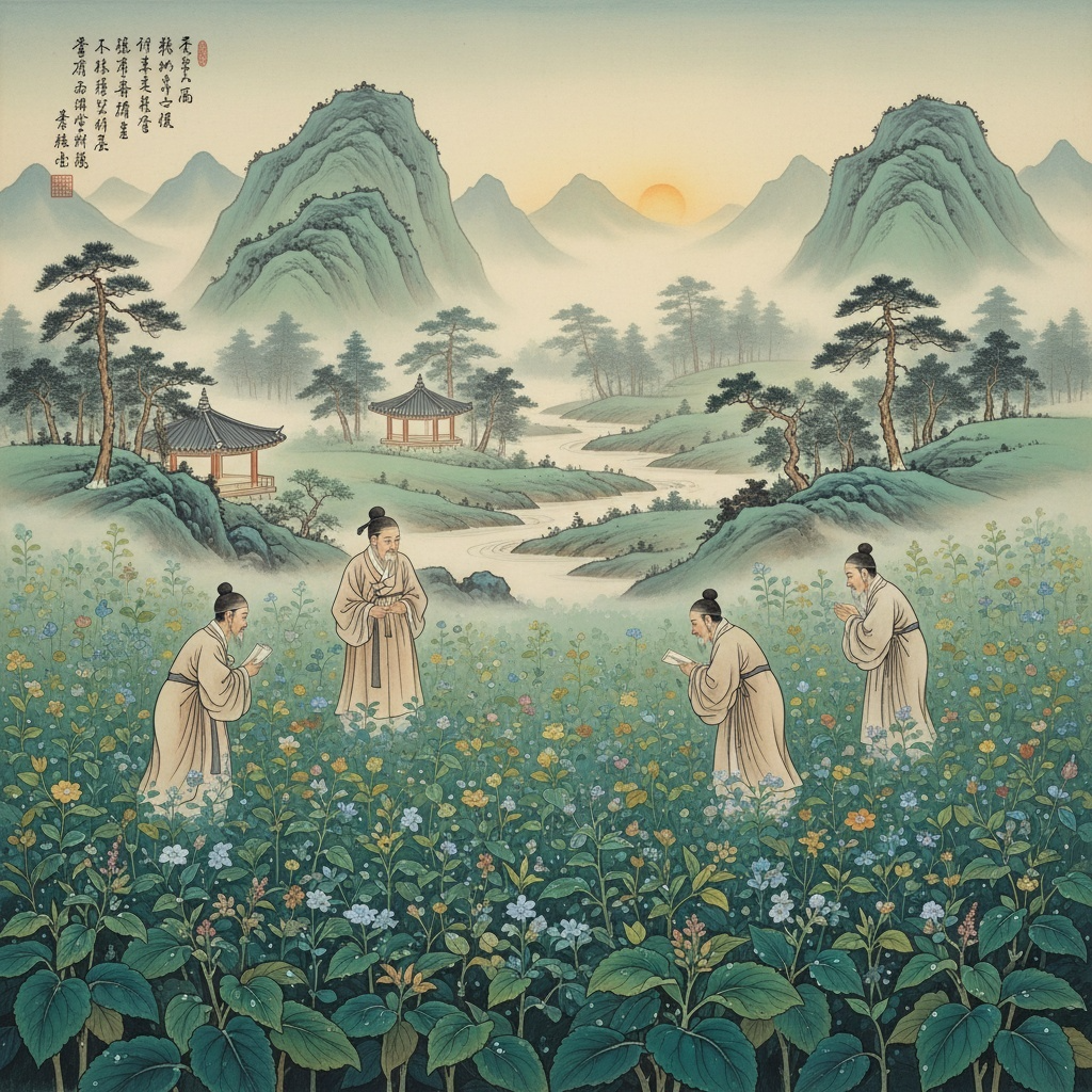 <비우당원림 제6경 상상도>&nbsp;비우당 뒤뜰의 지초밭에서 상산의 노인처럼 은일의 생활을 꿈꾼다.