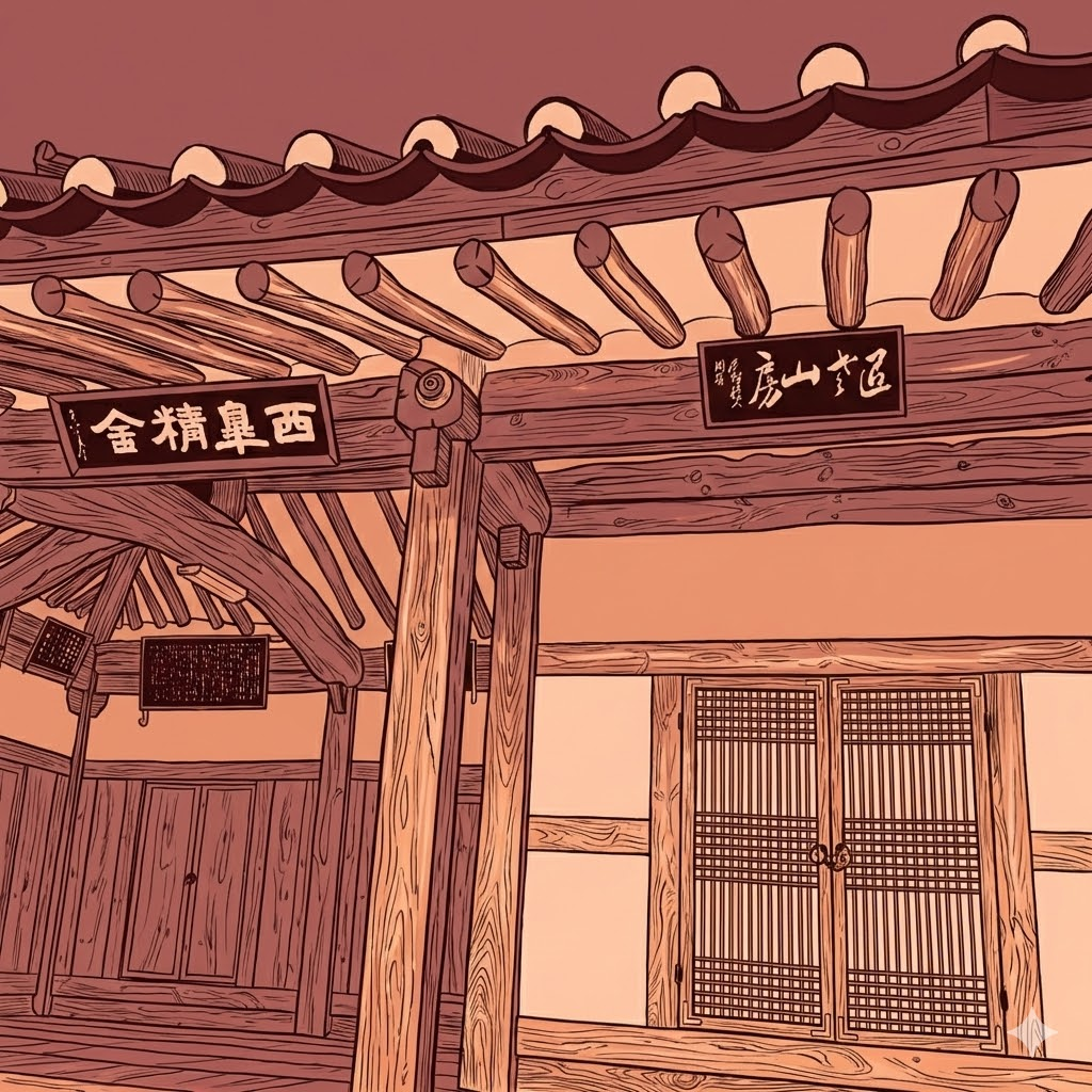 <밀양 서고정사> 서고정사와 서고산방의 편액을 만난다. 서고정사는 항재, 석음재(역락당)를 포함한다. (2024.11.13., Gemini에서 변환됨)