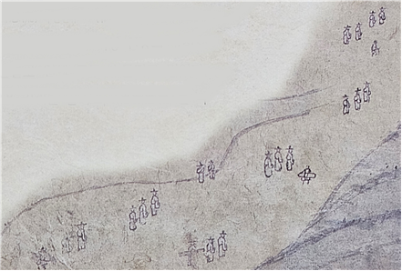 &nbsp; 제11도&nbsp;〈낙연모색〉&nbsp;그림에서&nbsp;18명의 갓 쓴 선비들이 낙연폭포 상연(上淵)&nbsp;공간에서 경관을 감상한다.&nbsp;&nbsp;