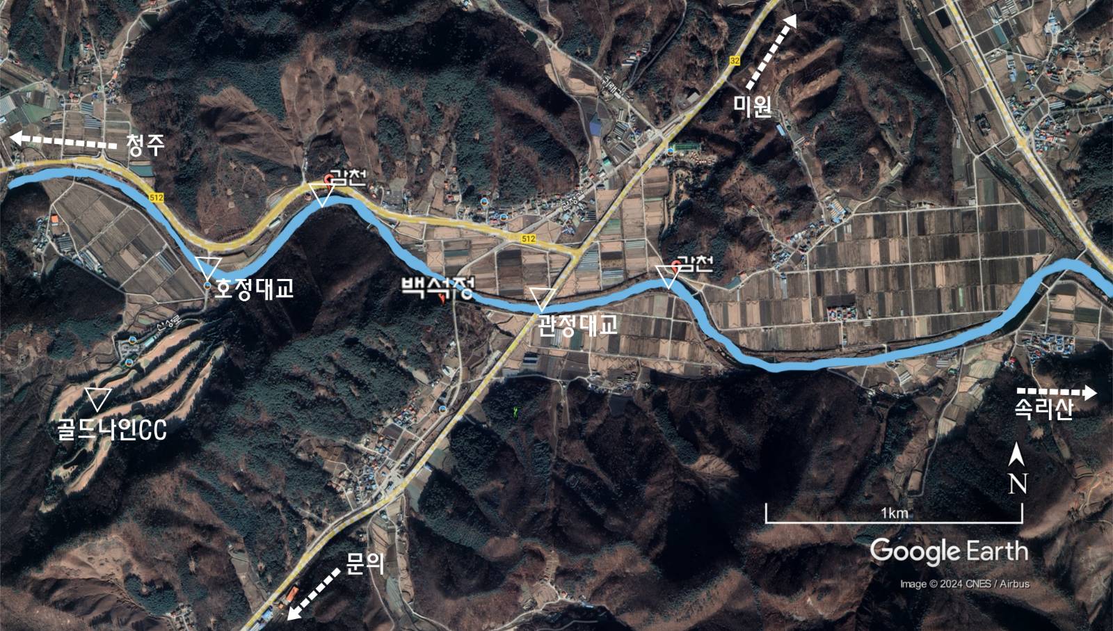 백석정 주변 현황도 (자료 : 구글 어스)