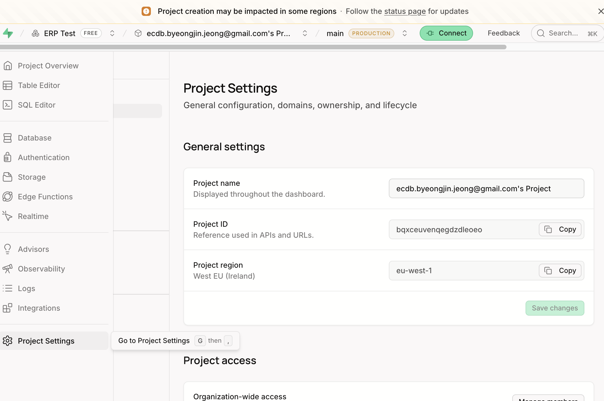 좌측 메뉴바 맨 아래 'Project Settings'를 눌러요