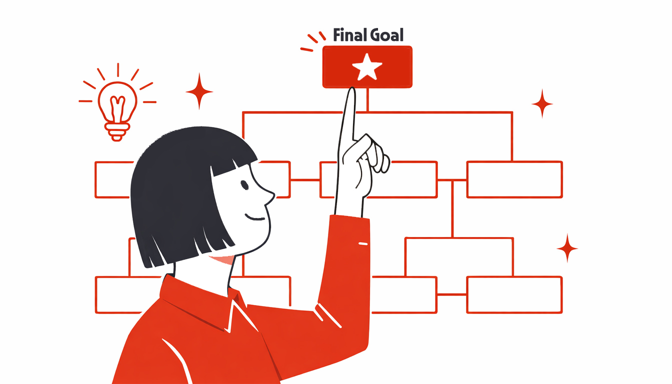 DB가 바뀌고 페이지 구성이 바뀌어도, 목표 하나는 언제든 유지가 돼서 방향성을 탄탄히 잡아줄 거에요. (Recraft.ai 생성, 편집: 넛쥐)