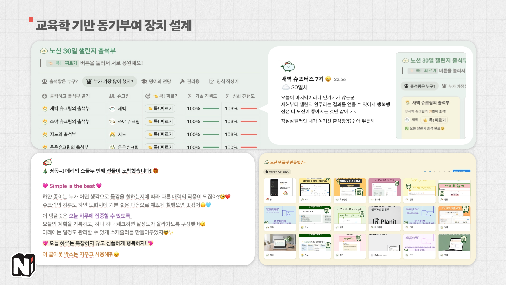 학생들의 수업 참여를 높이기 위해서 배우신 동기부여에 대한 교육학 이론들이 커뮤니티 활동 참여를 위해 쓰이고 있다는 사실이 정말 신기하기도 하고, 전부 이어져있구나 하는 느낌을 받았어요!