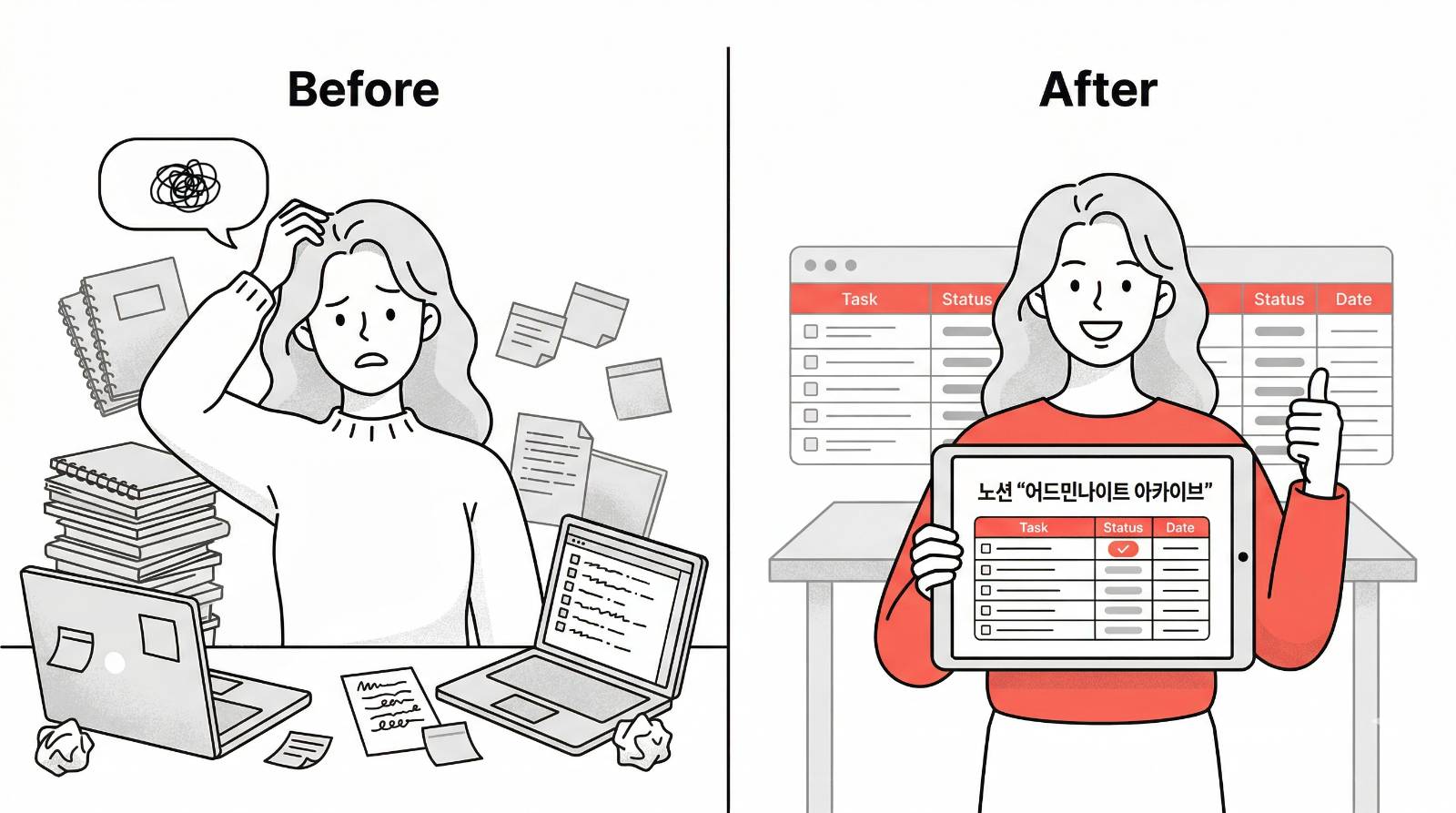 데이터베이스에 너무 많은 속성을 넣지 마세요. 일상 속에서 잡무를 효과적으로 수집하는 가장 좋은 방법은 기록에 대한 부담을 줄이는 것입니다.&nbsp;(Recraft.ai 생성/ 편집: 넛쥐)