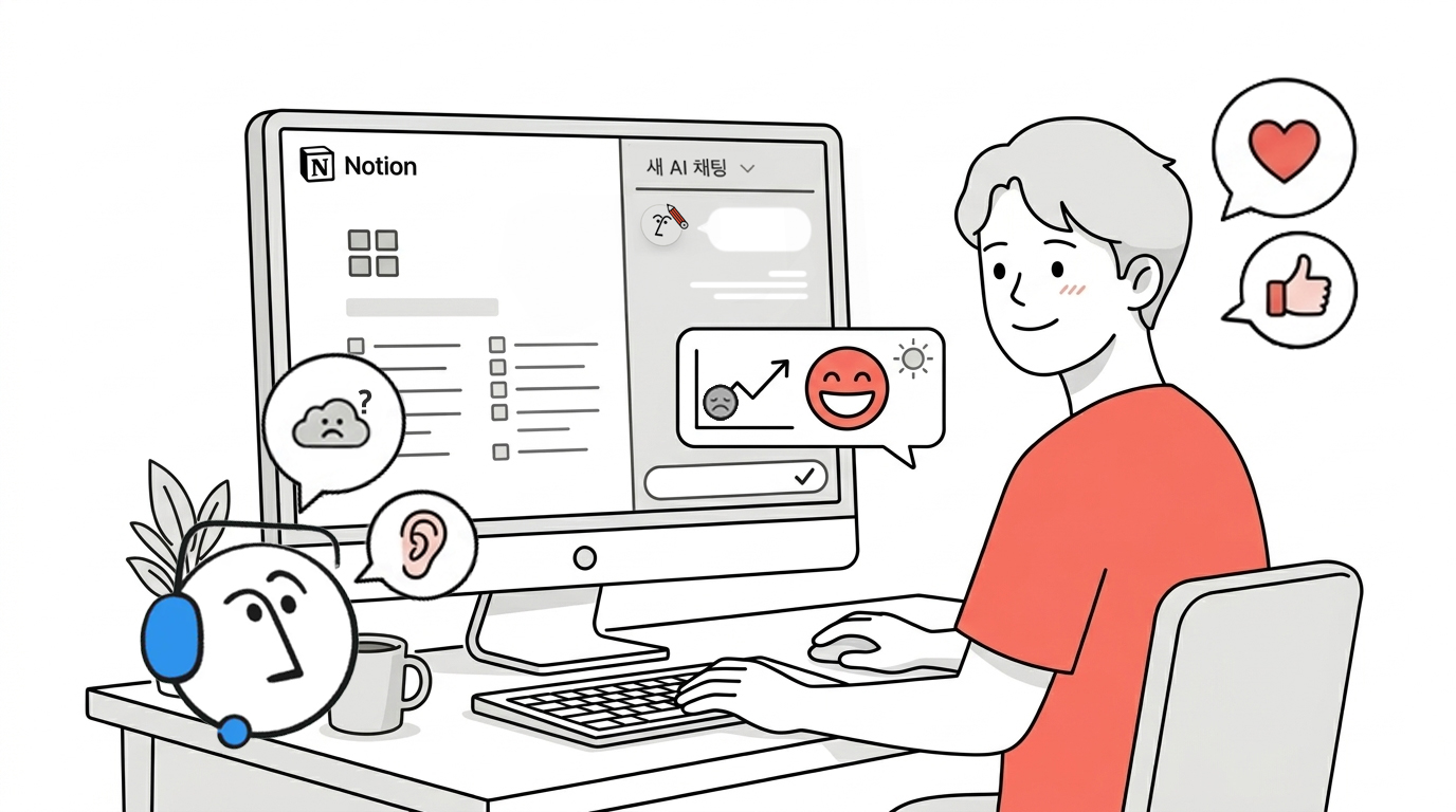 AI가 나의 지난 맥락을 알고 질문을 해주다 보니, 대화 속에서 자연스레 회고가 진행되는 거예요. 특히 노션 AI의 경우에는, 내 지난 일기, 작업 등 모든 기록을 볼 수 있으니 더 활용하기 좋죠. (나노바나나 생성/ 편집: 넛쥐)