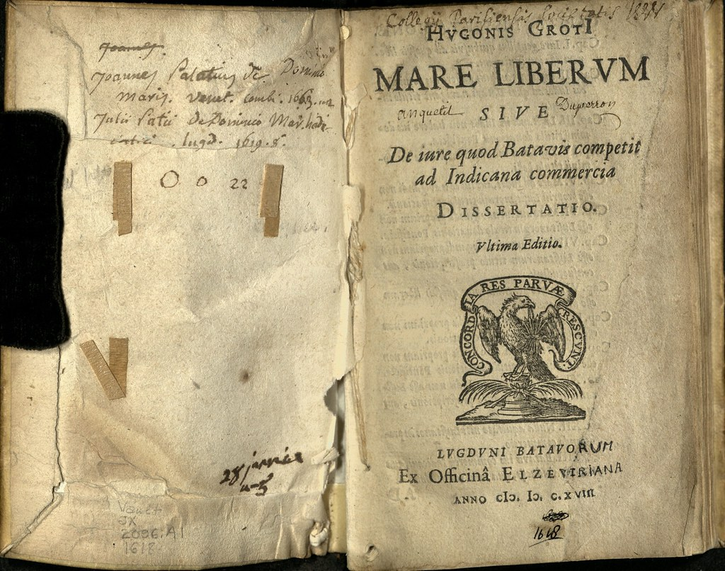 Mare Liberum 원본, 현재는 네덜란드 헤이크 평화궁에 전시되어 있어요.