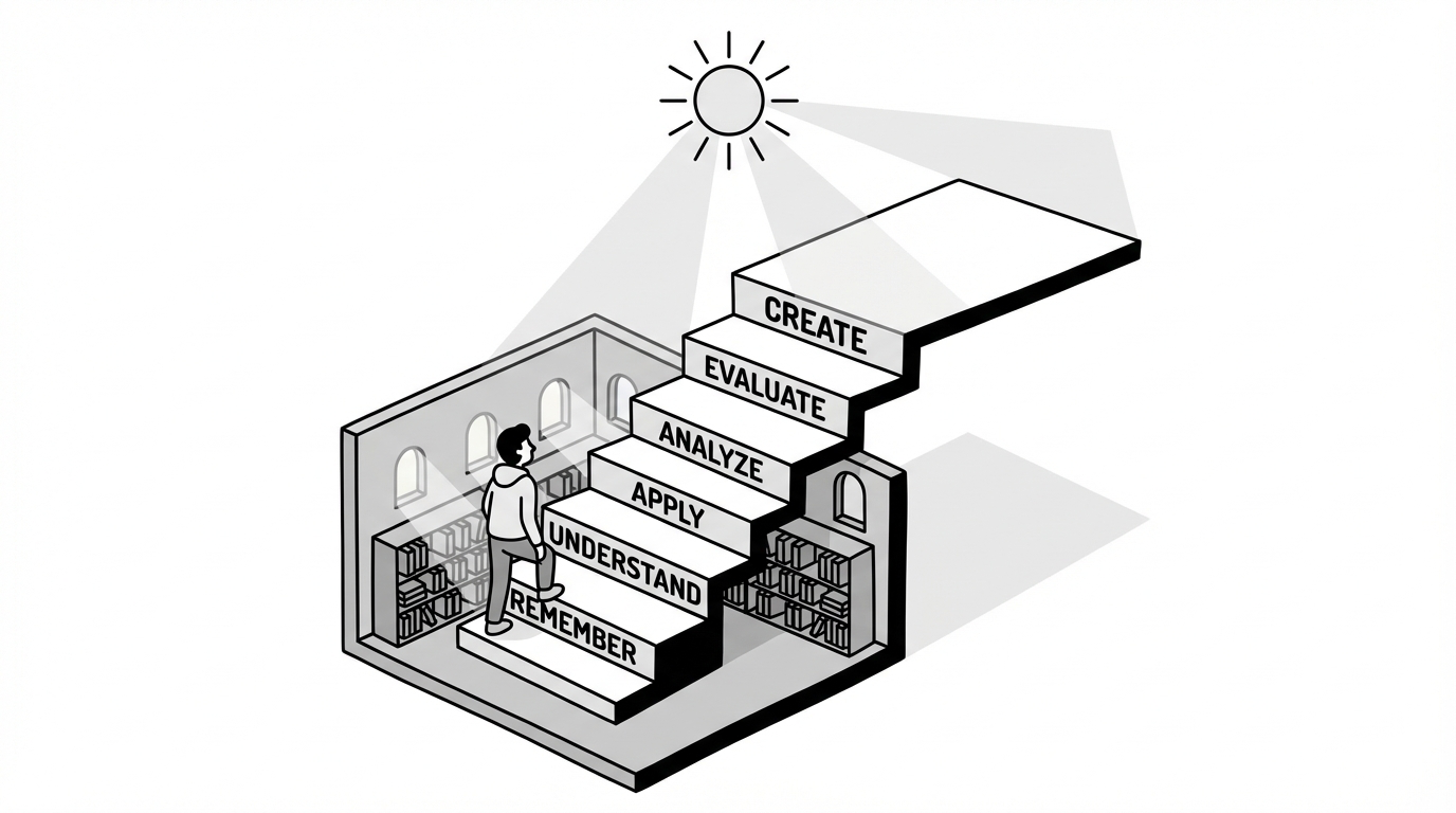 인풋을 넘어 아웃풋으로 나아가는 단계(참고: 블룸의 디지털 텍사노미(Bloom's Digital Taxonomy))