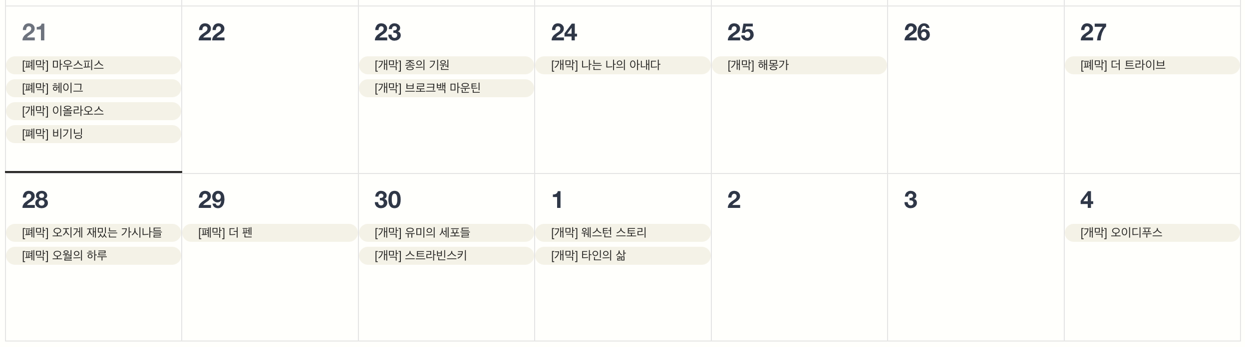 &nbsp; &nbsp;연극·뮤지컬 공연 일정&nbsp;(6/22 ~ 6/28)