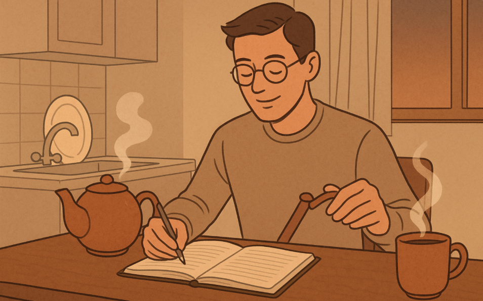 저녁 설거지를 마치자마자 차를 한 주전자 준비해 책상에 앉아 글을 쓰는 나