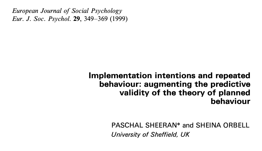 실행의도를 작성하면 행동할 확률이 77.8% 증가한다를 보인 논문