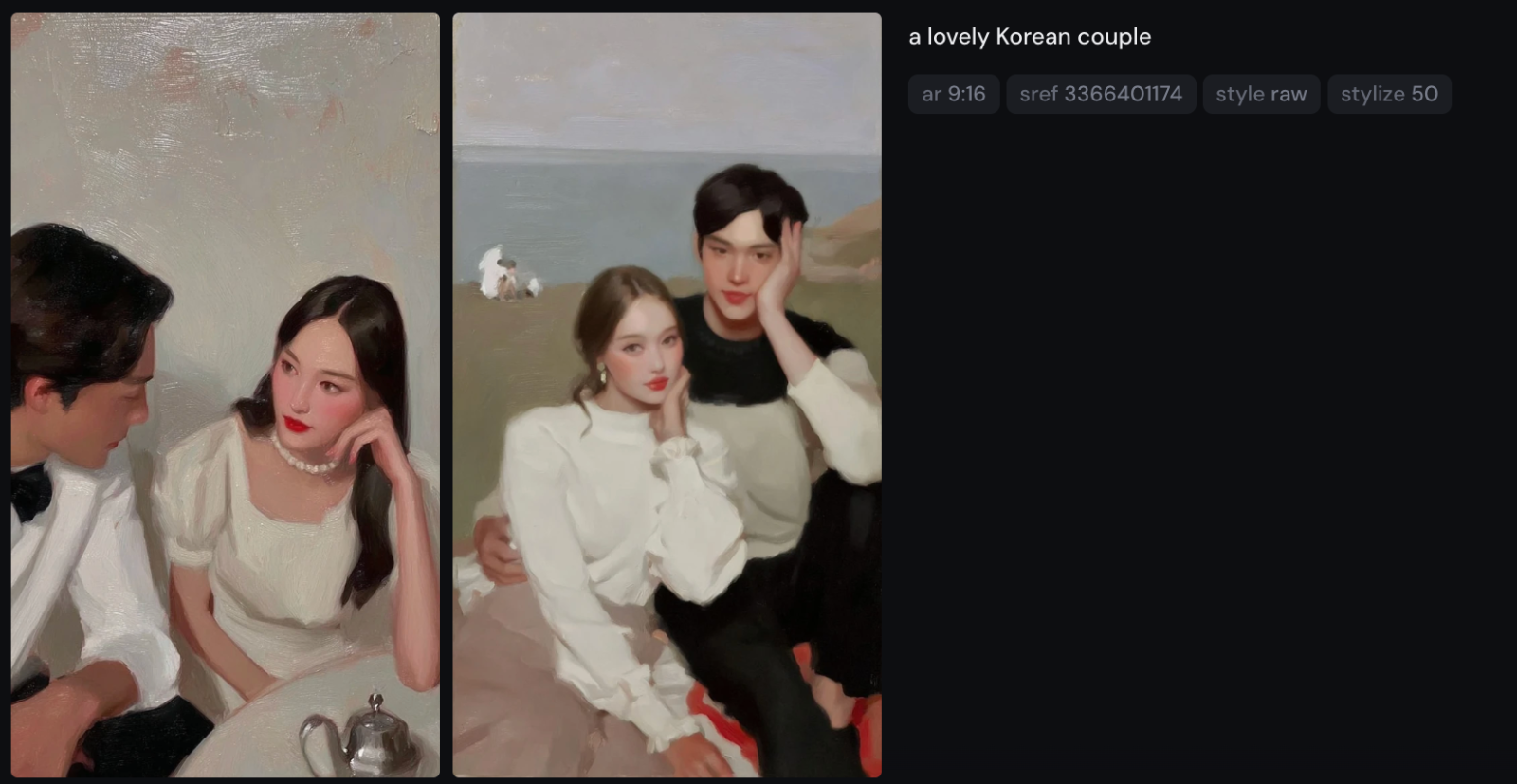 미드저니에서 만든 이미지 / 프롬프트는 '사랑스러운 한국커플'