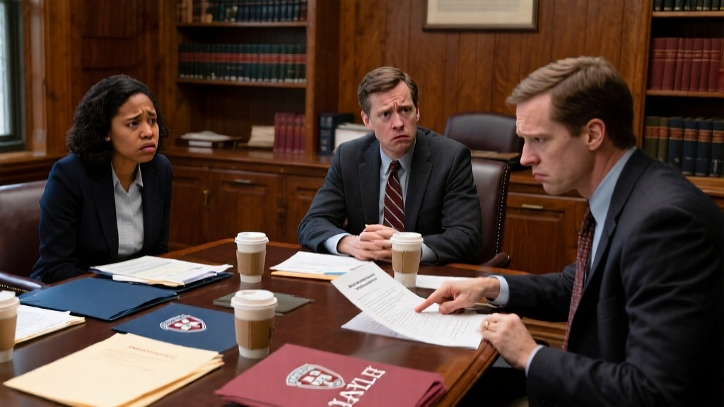 회의실에서 지원서를 검토하는 입학 사정관들