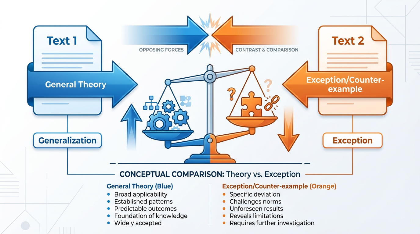 Text 1이 일반화하면 Text 2는 예외를 제시합니다