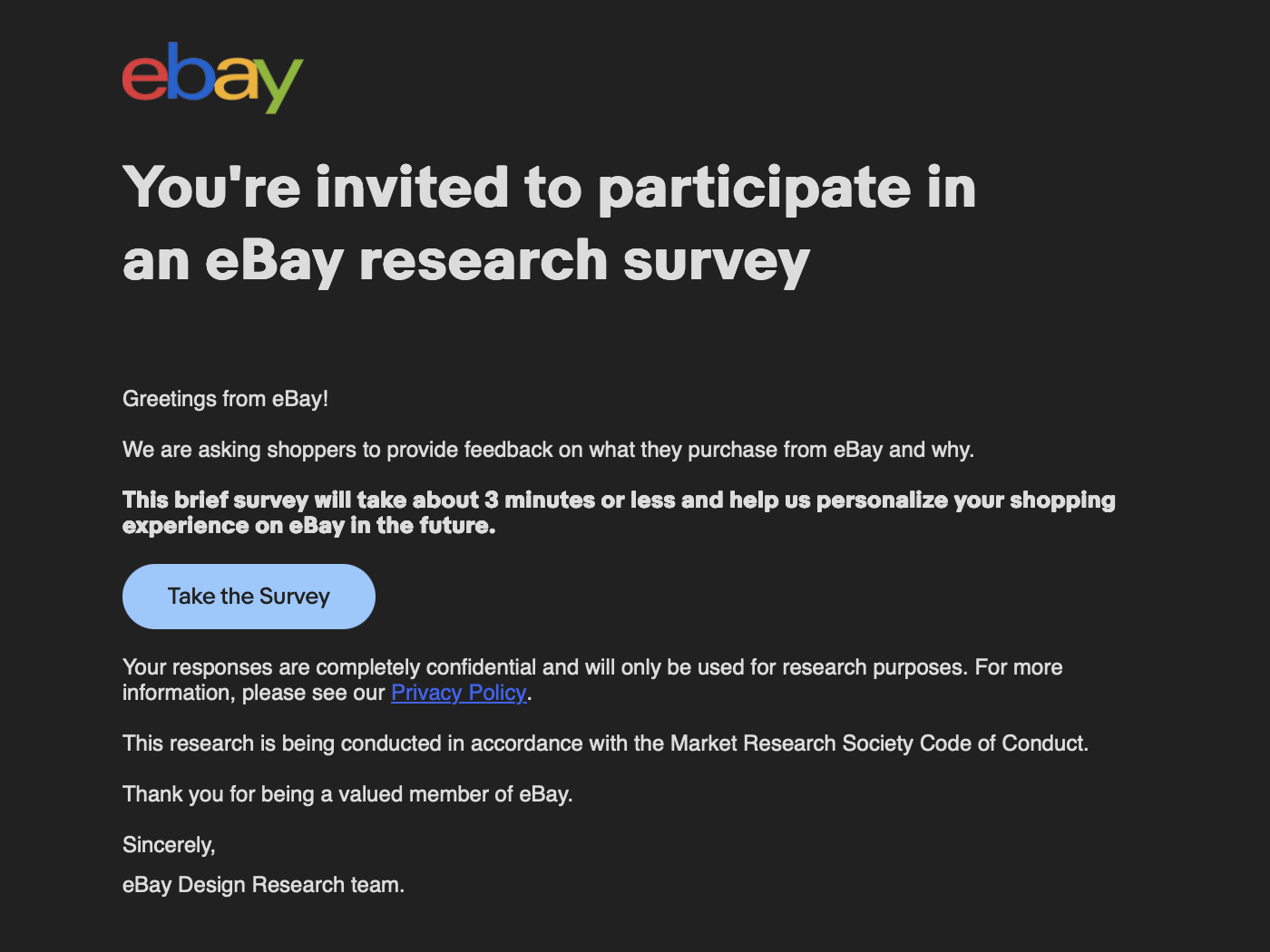 eBay를 이용한 건 10년도 넘었는데 처음으로 research survey 메일을 받았습니다 ©REDBUSBAGMAN