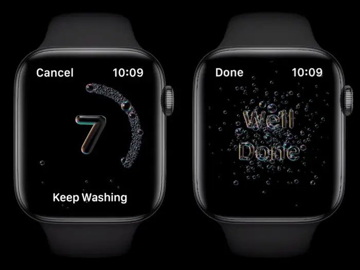 Apple Watch에서 유용한 기능 중 하나는 '손씻기'라고 생각합니다. 손을 씻으면 타이머가 작동하면서 비눗방울이 몽글몽글 터집니다. 20초 전에 멈추면 