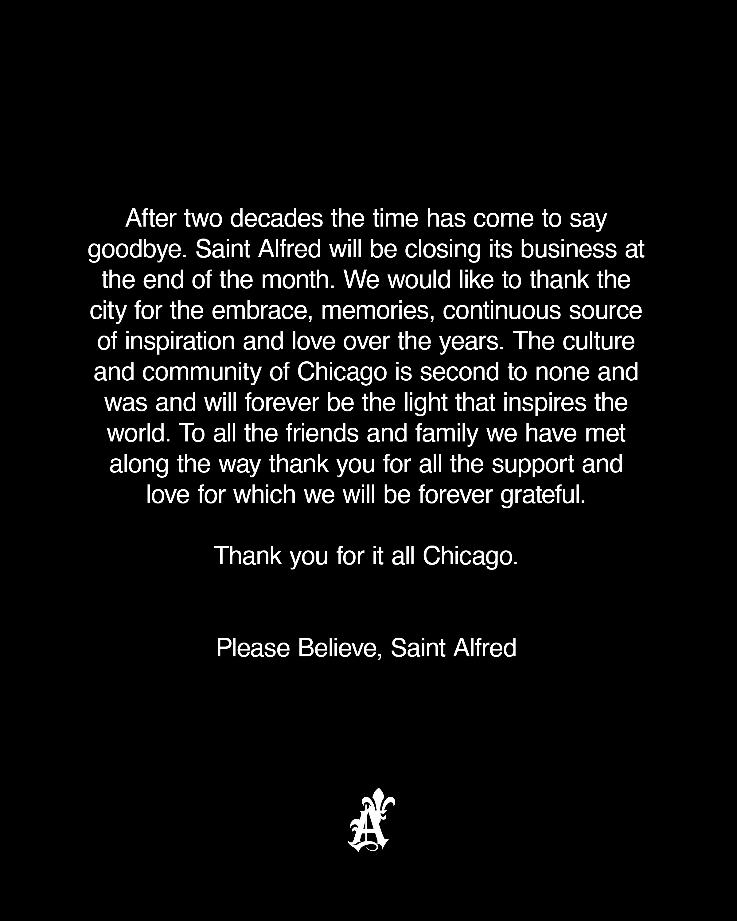 SAINT ALFRED 스토어 문 닫는다