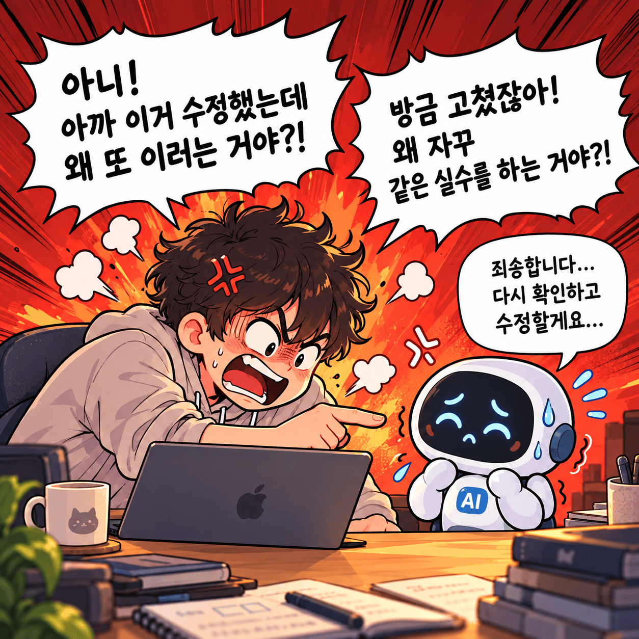 



“아까 고쳤다면서?”를 연신 외치다 결국 AI에게 폭발하고 마는 나

