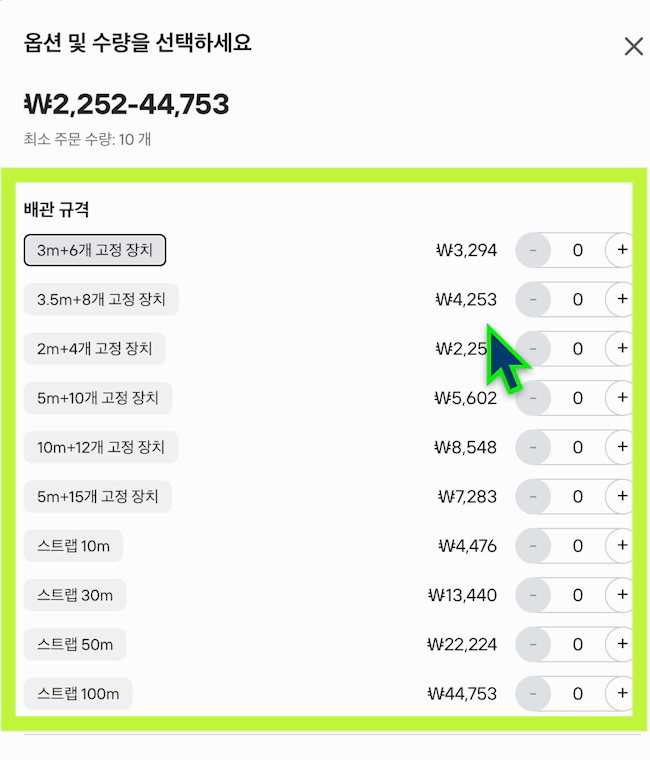 규격별 가격 구조