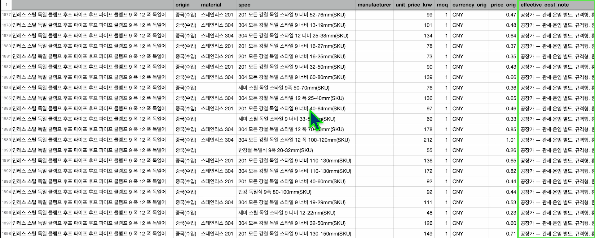 1688 결과 파일 (규격마다 한행)
