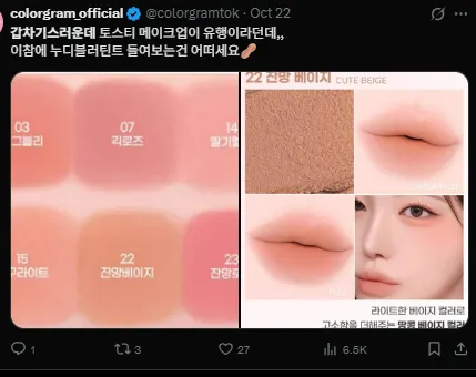 이미지 = X캡처 (https://x.com/colorgramtok/status/1980784206591729985)