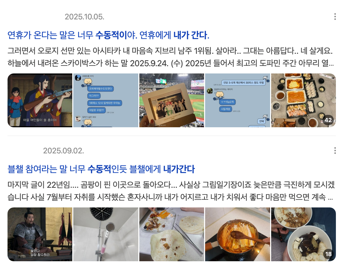 이미지 = 네이버 블로그 캡처 (https://search.naver.com/search.naver?sm=tab_hty.top&ssc=tab.blog.all&query=수동적이다+내가+간다&oquery=수동적이다&tqi=je4c2lqVOsCssNDAbi0ssssstzd-049004&ackey=lpbliqyd)