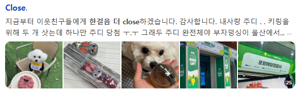 이미지 = 네이버 블로그 검색 캡처 (https://search.naver.com/search.naver?ssc=tab.blog.all&sm=tab_jum&query=한+걸음+더+close)