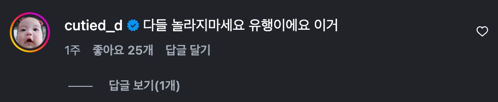 이미지 = 인스타그램 ‘@cutied_d’ 채널 릴스 댓글 캡처 (https://www.instagram.com/reel/DXCH1Kvlqg3/)