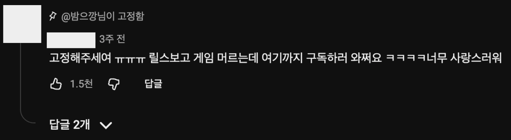 이미지 = 유튜브 ‘@밤으깡’ 채널 영상 댓글 캡처 (https://www.youtube.com/watch?v=9or40_RqCt0)