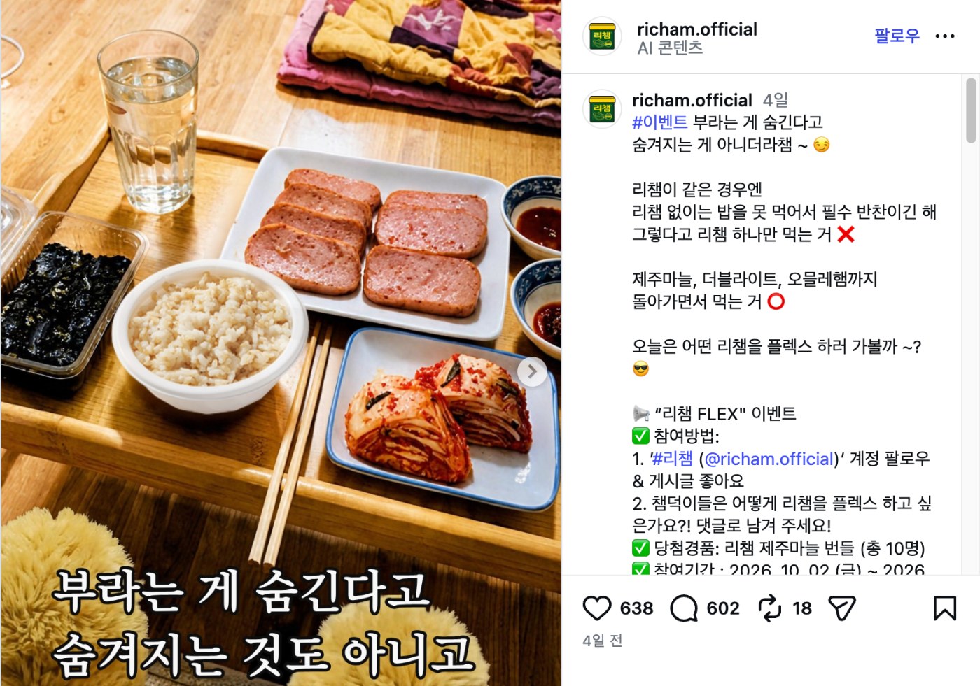 이미지 = 인스타그램 ‘@richam.official’ 채널 게시물 캡처 (https://www.instagram.com/p/Dd_HQFDmDwQ/)