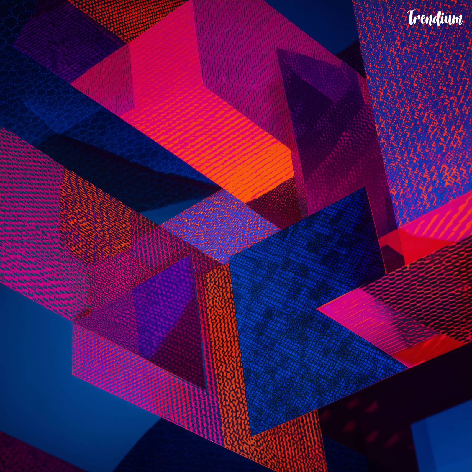 [prompt] Experimental risograph installation art, large wall prints, overlapping geometric patterns, bold neon palette --v 7