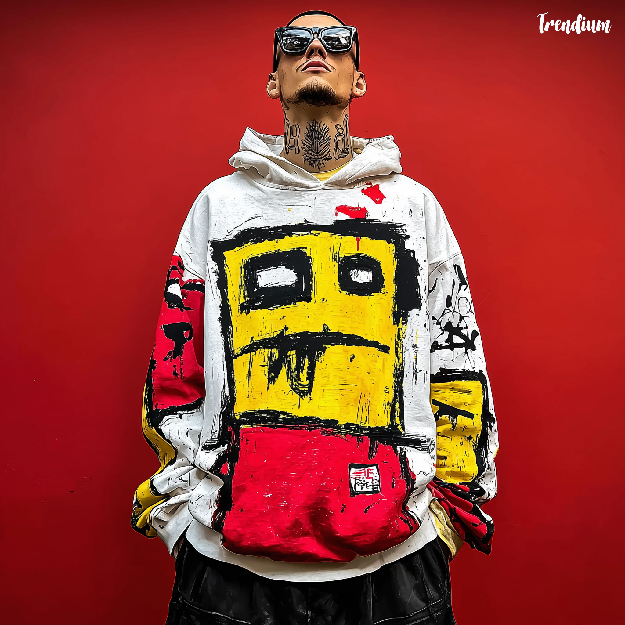 [prompt] Risograph-inspired fashion hoodie, oversized streetwear with grainy neon patterns, indie style --style raw --v 7 --stylize 200 --sref 2781957661