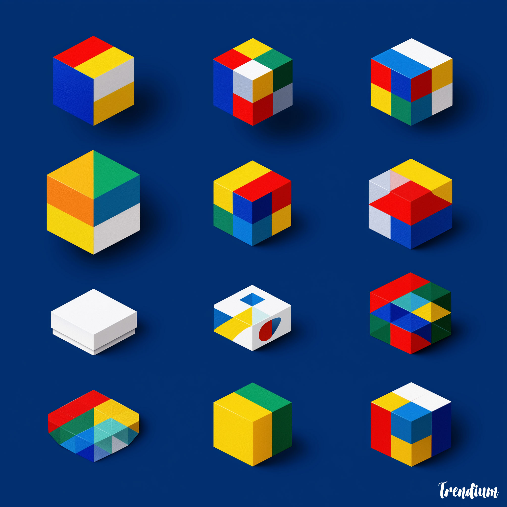 [prompt] Cube-based brand identity design, geometric logo system, modular grid layout, vivid primary colors --v 7