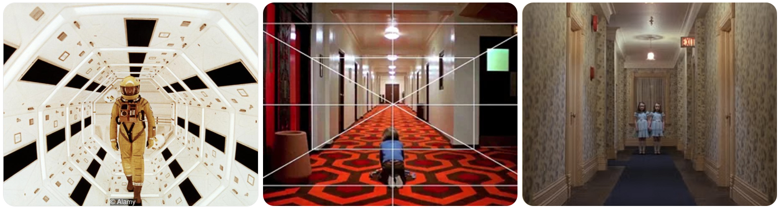 스탠리 큐브릭 감독의 대표적 영화에서 완벽한 대칭과 중심 구도를 보여주는 장면들