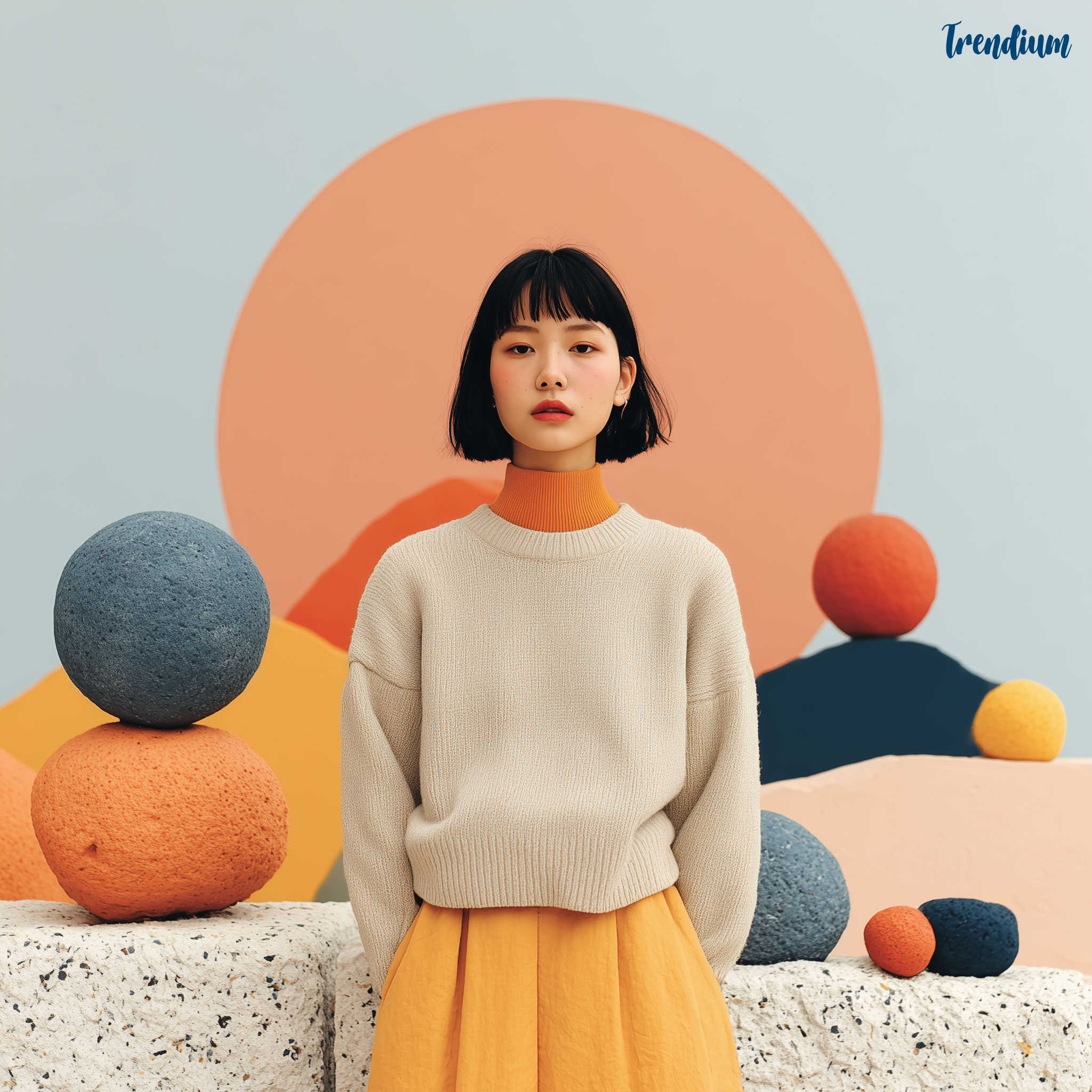 [prompt] a kpop idol, fashion editorial in Kubrick style, emotionless model, cold lighting, minimalist set, balanced geometry --v 7 --stylize 350 --sref 4054555645