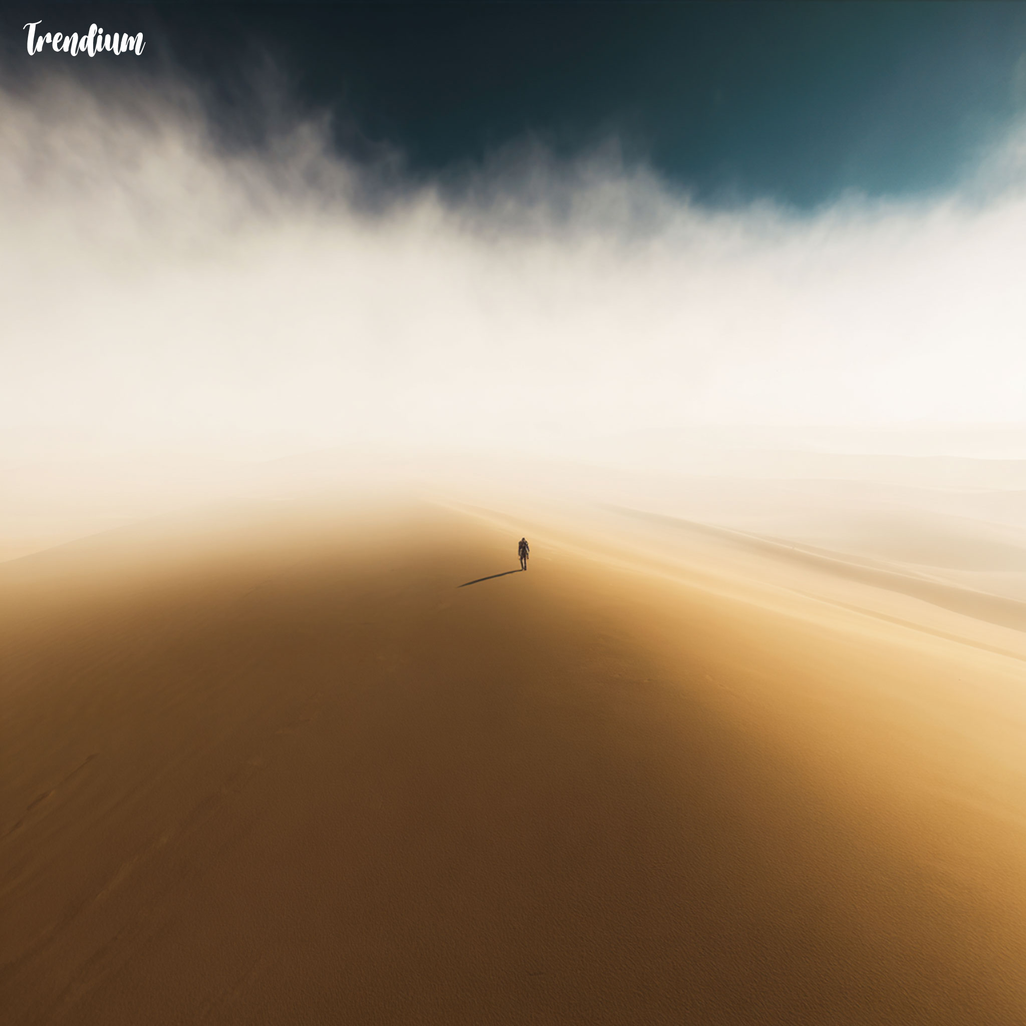 [prompt] extreme wide shot, a tiny figure walking across a vast desert landscape, cinematic scale, atmospheric light